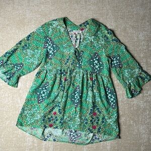 Rachel Zoe Women’s Top Green Floral Bell Ruffle Sleeve Blouse Size S